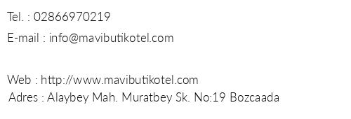 Mavi Butik Otel telefon numaralar, faks, e-mail, posta adresi ve iletiim bilgileri